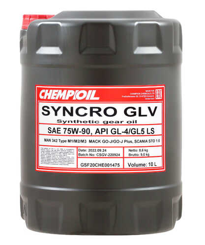 CHEMPIOIL CH880110E Масло трансмиссионное Syncro GLV 75W-90 API GL-4/GL-5 LS 10L