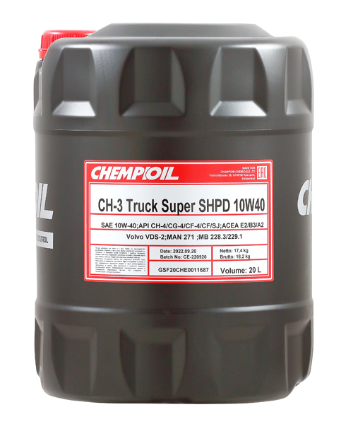 CHEMPIOIL CH910320E Масло моторное мин. 10W-40 CH-3 TRUCK SHPD, CH-4/SL 20л