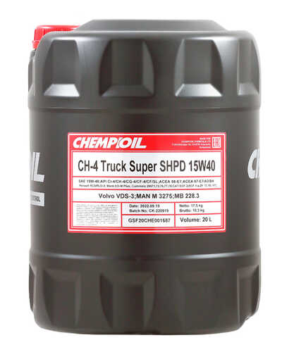 CHEMPIOIL CH9104-20-E 15W-40 CH-4 TRUCK Super SHPD, CI-4/CH-4/ SL 20л (полусинт. мотор. масло)