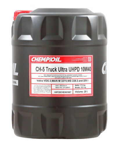 CHEMPIOIL CH9105-20-E 10W-40 CH-5 TRUCK Ultra UHPD, CI-4/SL, CI-4 Plus, 20л (полусинт. мотор. масло)