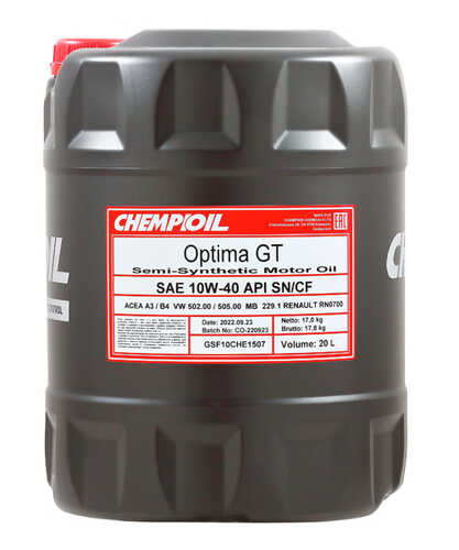 CHEMPIOIL CH950120E Масло моторное полусинт. 10W-40 Optima GT SN/CH-4, A3/B4, 20л