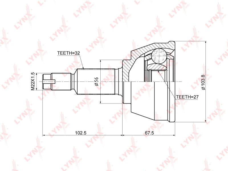 LYNX CO-3677 ШРУС наружный комплект! Nissan Teana J32 3.5 08>