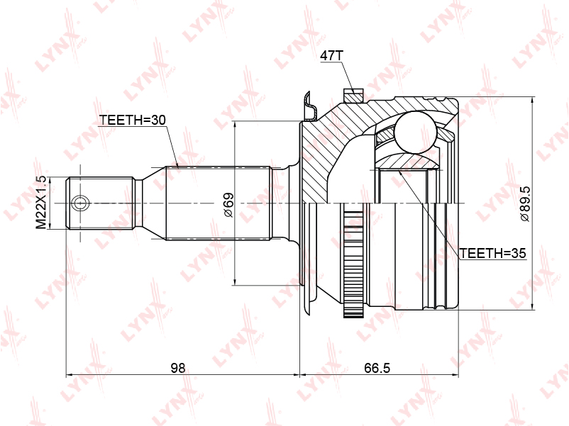 LYNX CO-3774A ШРУС наружный ABS! комплект Mitsubishi L200 KB4T 05>