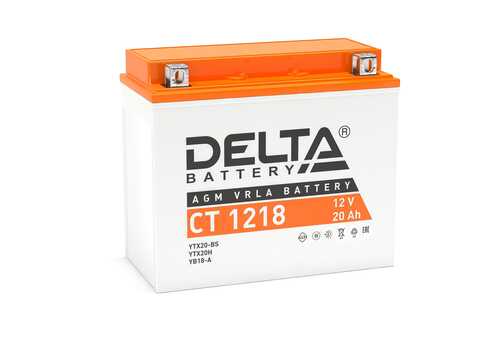 DELTABATTERY CT1218 Аккумуляторная батарея AGM (+ -)12V 20Ah 270A 177х88x154 motoYTX20-BS, YTX20H, YB16-B-CX