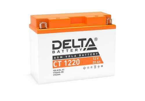 DELTA CT1220 Аккумуляторная батарея AGM (- +)12V 20Ah 250A 204х91x159 motoY50-N18L-A3, YTX24HL-BS