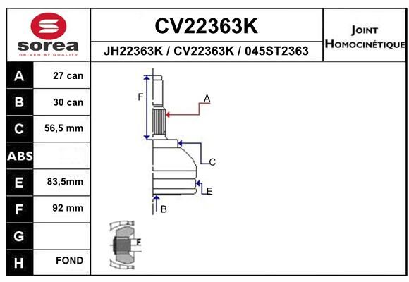 EAIGROUP CV22363K ШРУС наружный! 27x30 Renault Laguna 1.6-2.0i/1.9D JR5 01-07