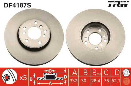 TRWLUCAS DF4187S Диск тормозной передний! BMW X5 3.0/4.4/3.0D 00>