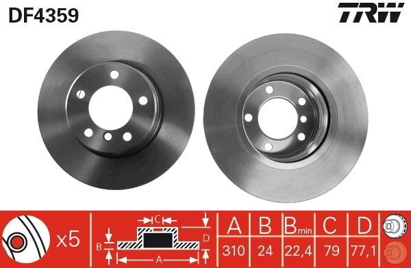 TRWLUCAS DF4359 Диск тормозной передний! BMW E60/E61 2.0/2.5/2.5D M54/M57 03>