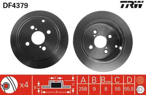 TRWLUCAS DF4379 Диск тормозной задний! Toyota Corolla 1.4/1.6 01>