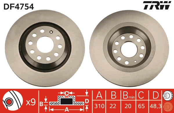 TRWLUCAS DF4754 Диск тормозной задний! Audi A3/S3 3.2 03>, VW EOS 1.4-3.2 06>