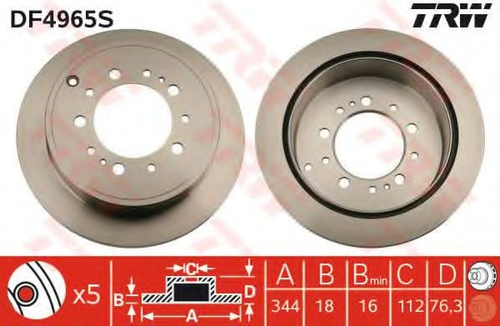 TRWLUCAS DF4965S Диск тормозной задний! Toyota Land Cruiser 200 4.7/4.5D 07>, Lexus LX 5.7 08>