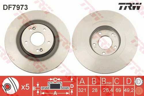 TRWLUCAS DF7973 Диск тормозной передний! Kia Sorento, Hyundai Santa Fe 2.0-2.4i/CRDi 09>