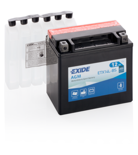 EXIDE ETX14L-BS Аккумулятор! евро 12Ah 200A 150/90/145 moto AGM сухозар. с упаковкой электролита