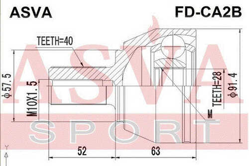 ASVA FD-CA2B ШРУС наружный 28X57.5X40 (10013030/020718/0010025/5, китай)