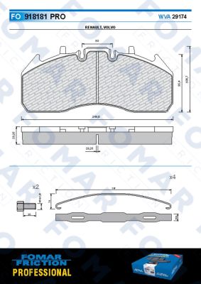 FOMARROULUNDS FO918181PRO FO 918181 PRO тормозные колодки! WVA29174 c р/к, перед дисковый тормоз Meritor ELSA RVI/VOLVO