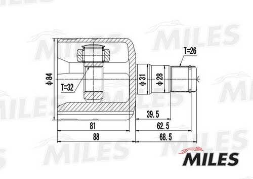 MILES GA10010 ШРУС AUDI A3 II/SKODA/VW GOLF V-VI/PASSAT VI 1.6-2.0 03- внутр.