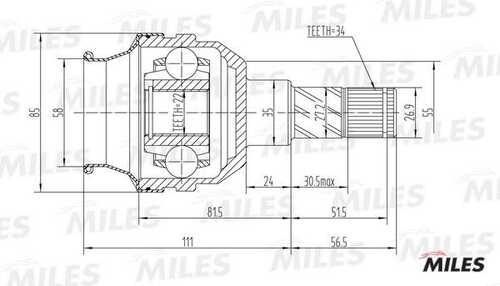 MILES GA10015 ШРУС CHEVROLET LANOSDAEWOO NEXIA 1.5 95- внутр. (10702070/250419/0072576/1)