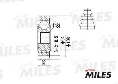 MILES GA10035 ШРУС VW TRANSPORTER IV 1.8-2.5 90-03 внутр.