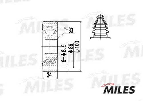 MILES GA11005 ШРУС AUDI 80/A3/A4/VW G1/G2/G3/PASSAT/POLO SEDAN RUS 11-/SKODA RAPID/OCTAVIA 1.6-2.9 лев. внутр. GA11