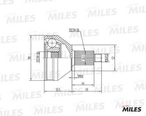 MILES GA20020 ШРУС AUDI A1/A2/SKODA/VW POLO IV-V/FOX 1.2TSI-2.0 99- нар. (10702070/020420/0066021/1);Шарнирный комплект, приводной вал