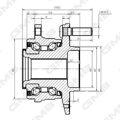 GMB GH34870 Комплект подшипника ступицы! Hyundai i40 08>;Ступица колеса переднего