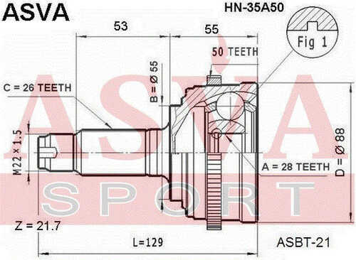 ASVA HN35A50 ШРУС наружный 28X55X26