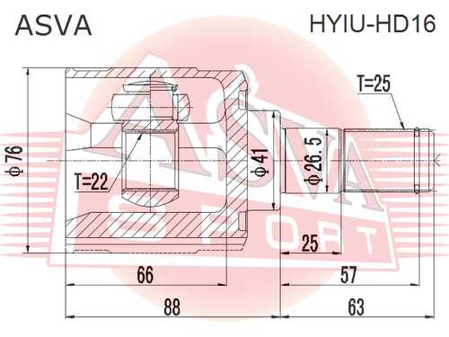 ASVA HYIU-HD16 ШРУС внутренний 22x41x25 (10013160/130420/0191501/10, китай)