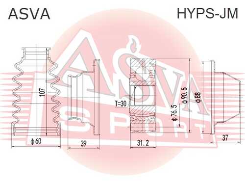 ASVA HYPS-JM ШРУС карданного вала 30X76.7 (10013160/230919/0376864/9, китай)