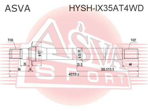 ASVA HYSH-IX35AT4WD Полуось правая 27X422X26 (БЕЗ подшипника) (10013160/230320/0149447/4, китай)