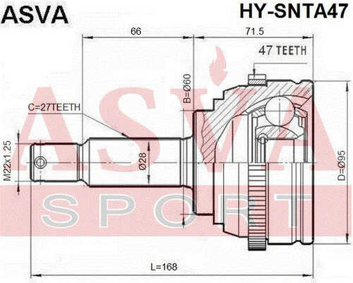 ASVA HY-SNTA47 ШРУС наружный 34x60x27 (10013160/161219/0548666/9, китай)