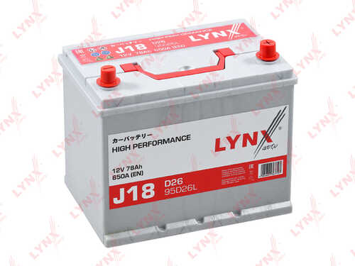 LYNX J18 Аккумулятор 78 Ah, 650 A, обратная, 261x175x220, JIS