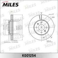 MILES K001254 Диск тормозной KIA RIO III 11-/HYUNDAI SOLARIS 10- передний D=256ММ. (TRW DF6198)