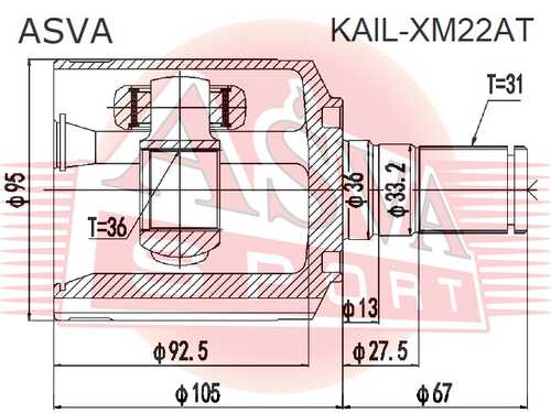 ASVA KAILXM22AT ШРУС внутренний левый (10013160/100320/0120626/11, китай)