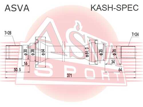 ASVA KASH-SPEC Полуось правая 24X372X28