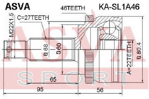 ASVA KASL1A46 ШРУС наружный 22X60X27 (10013160/130319/0052325/9, китай)