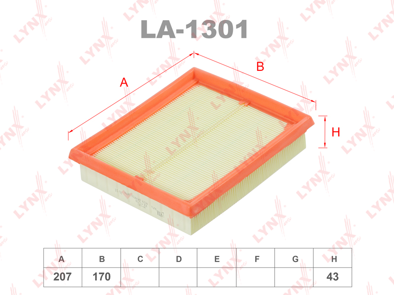 LYNX LA-1301 Фильтр воздушный CITROEN Xsara 1.4-1.6 97-05, PEUGEOT 206 1.1-1.6 98>