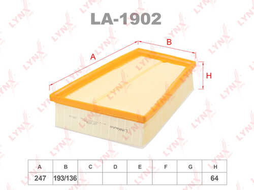 LYNX LA-1902 Фильтр воздушный RENAULT Fluence 1.5D-1.6 10> / Megane/Scenic III 1.2-1.9D 08>
