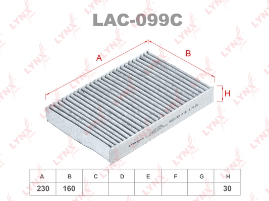 LYNX LAC099C Фильтр салонный угольный RENAULT Clio 98> / Logan 04> Megane 96> Kangoo 97>