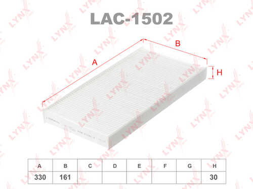 LYNX LAC1502 Фильтр салонный OPEL Corsa C /Combo/Signum/Vectra/Tigra 8/99-, SAAB 9-3 1.8/1.9TiD/2.0/2.8