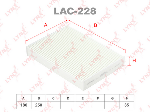 LYNX LAC228 Фильтр воздушный салона! L180, W250, H35 Renault, Dacia Lodgy/Dokker;Фильтр салонный