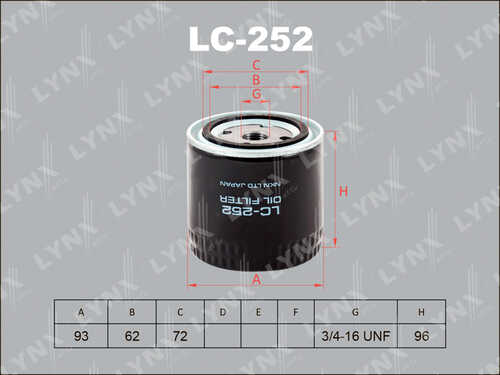 LYNX LC-252 Фильтр масляный! Jeep Grand Cherokee 5.7 10>,Nissan Almera 2.0D 95-00/Pathfinder 2.5DCi 05-14