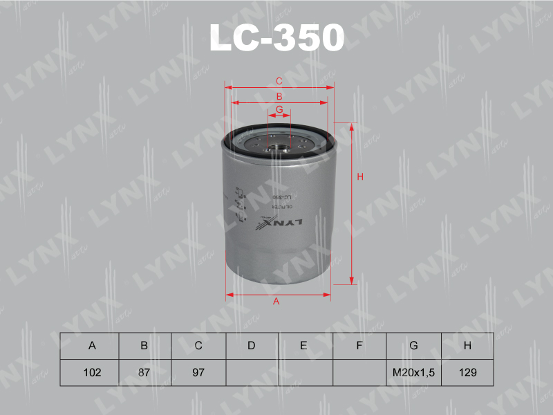 LYNX LC-350 фильтр масляный Opel Astra 1.7TD/1.5TD 88>,Honda Accord 2.0i 90>