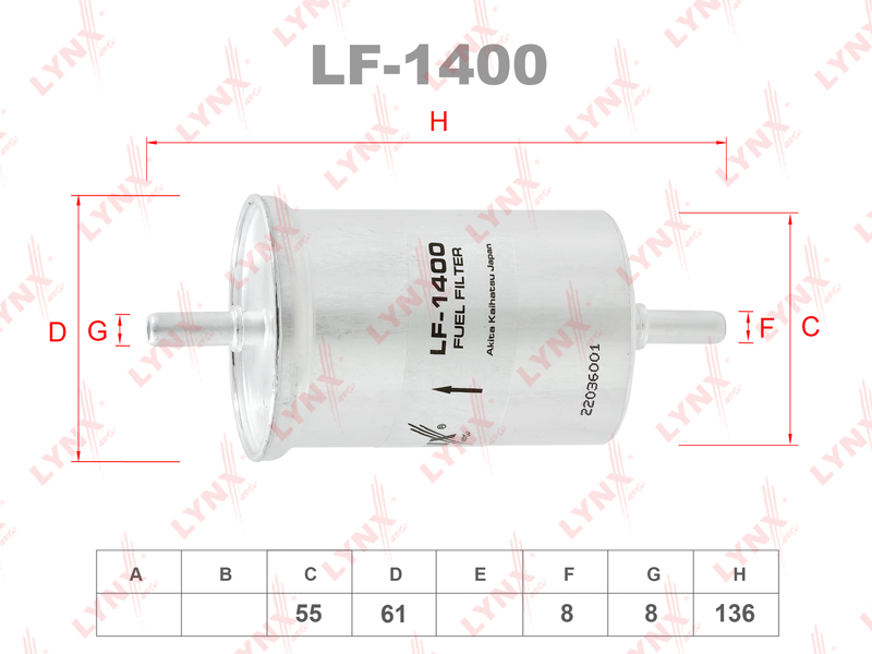 LYNX LF-1400 Фильтр топливный! Renault Laguna/Megane 1.6-3.0 96>, Dacia Logan/ Sandero 1.2-1.6 04>