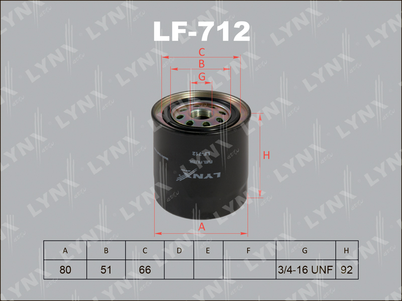 LYNX LF-712 Фильтр топливный NISSAN Atlas 3.1D-4.6D 99> / Patrol 3.2D >88, ISUZU ELF-Serie, TOYOTA Cress