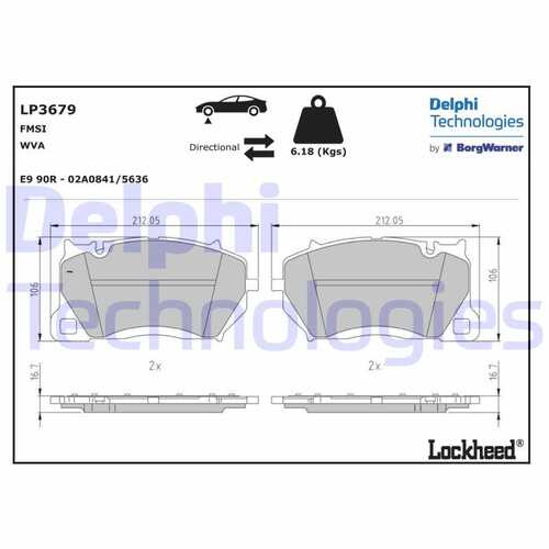 DELPHI LP3679 Комплект тормозных колодок, дисковый тормоз