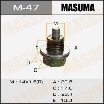 MASUMA M47 Пробка сливная! с магнитом 14x1.5 Isuzu;Болт маслосливной с магнитом (с шайбой) Isuzu 14х1.5mm UBS, UCS, UES, UER