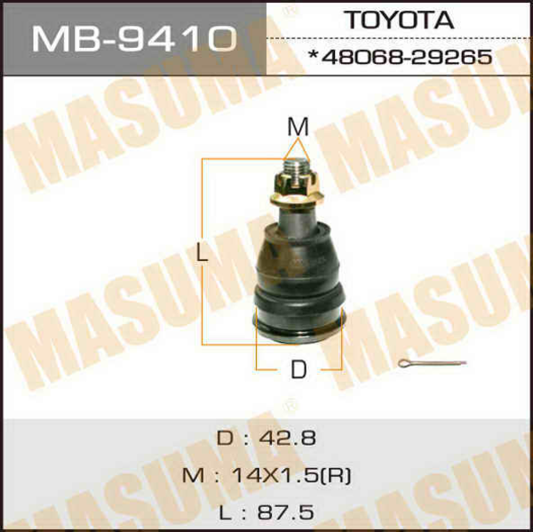 MASUMA MB9410 Опора шаровая нижняя! Toyota Avensis Verso CLM20/ACM20 01-07
