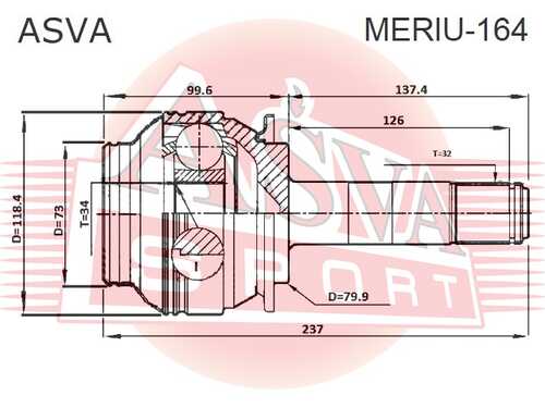 ASVA MERIU-164 ШРУС! внутренний задний 34x79.9x32 MB ML (164) 04-11/GL (164) 06-12