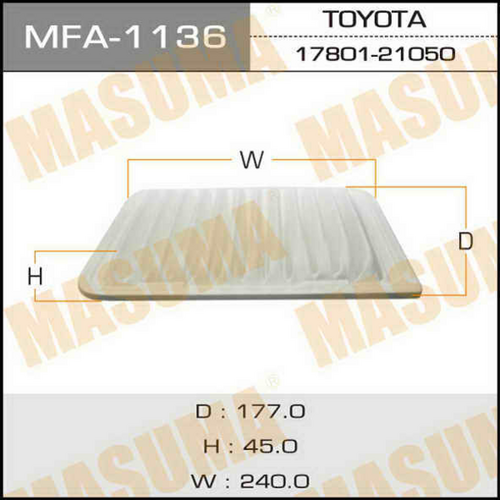 MASUMA MFA1136 Фильтр воздушный! Toyota Avensis/Yaris 1.6/1.8/2.0 07>;Воздушный фильтр A-1013 (1/40)