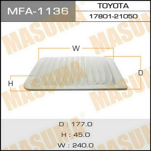 MASUMA MFA1136 Фильтр воздушный! Toyota Avensis/Yaris 1.6/1.8/2.0 07>